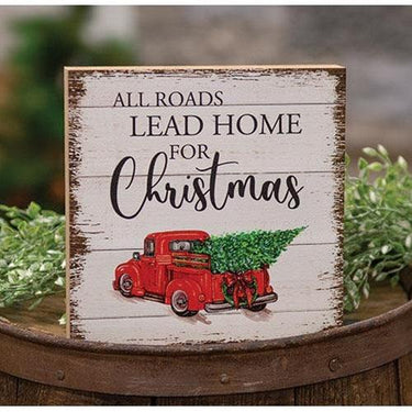 All Roads Lead Home Red Truck Square Block - The Fox Decor